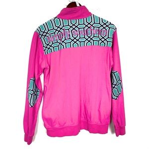 Simply Southern Women’s Quarter Zip Jersey Pullover Small Elbow Patch Pink Blue